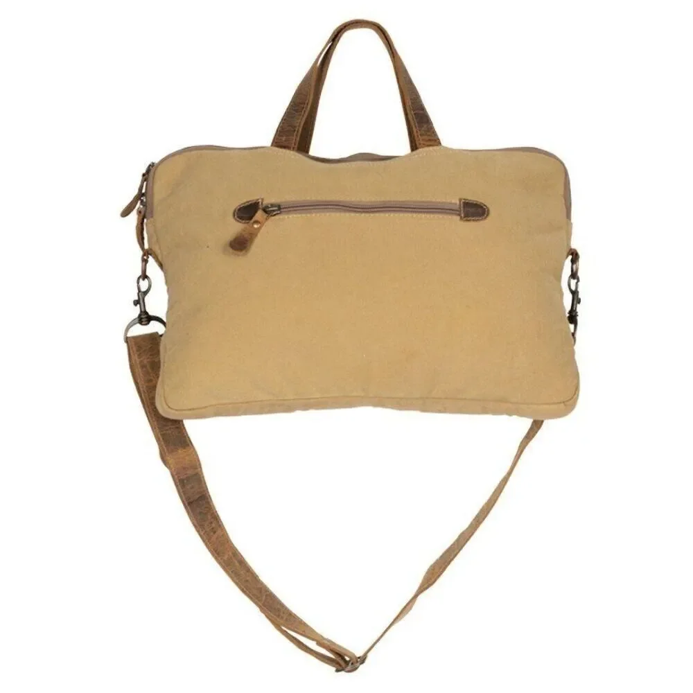 Myra Bag Handmade Molten Messenger Bag Upcycled Canvas & Cowhide Leather